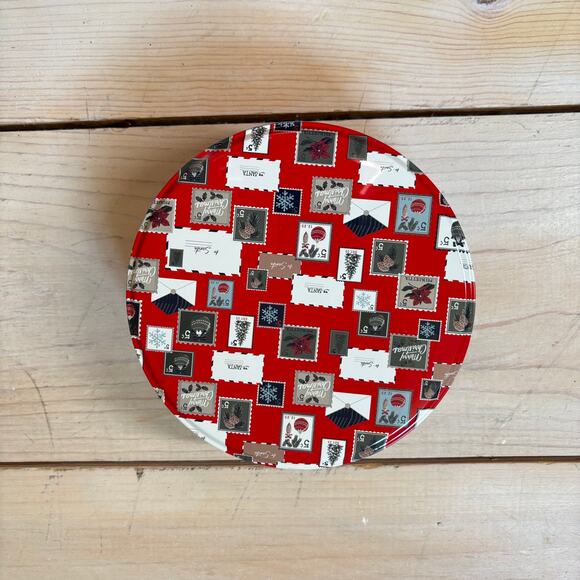 Hearth & Hand with Magnolia NWT Vintage Christmas Stamp Gift Tin 6"x3" Sold Out - Picture 3 of 7